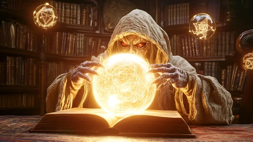 Mystical Wizard Conjuring Magic with Crystal Ball