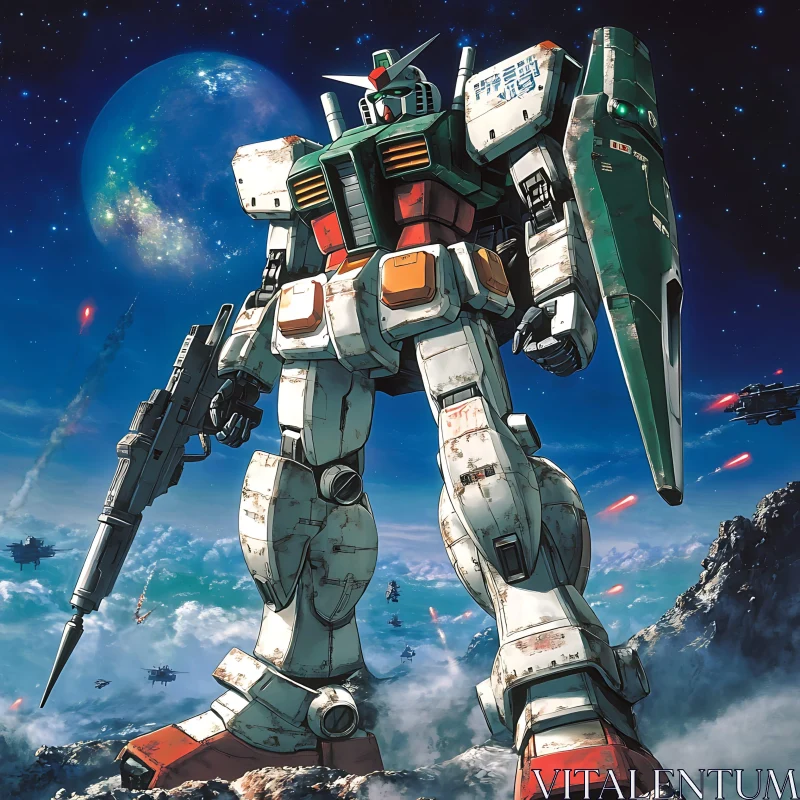 Space Combat with Gundam Mecha AI Image