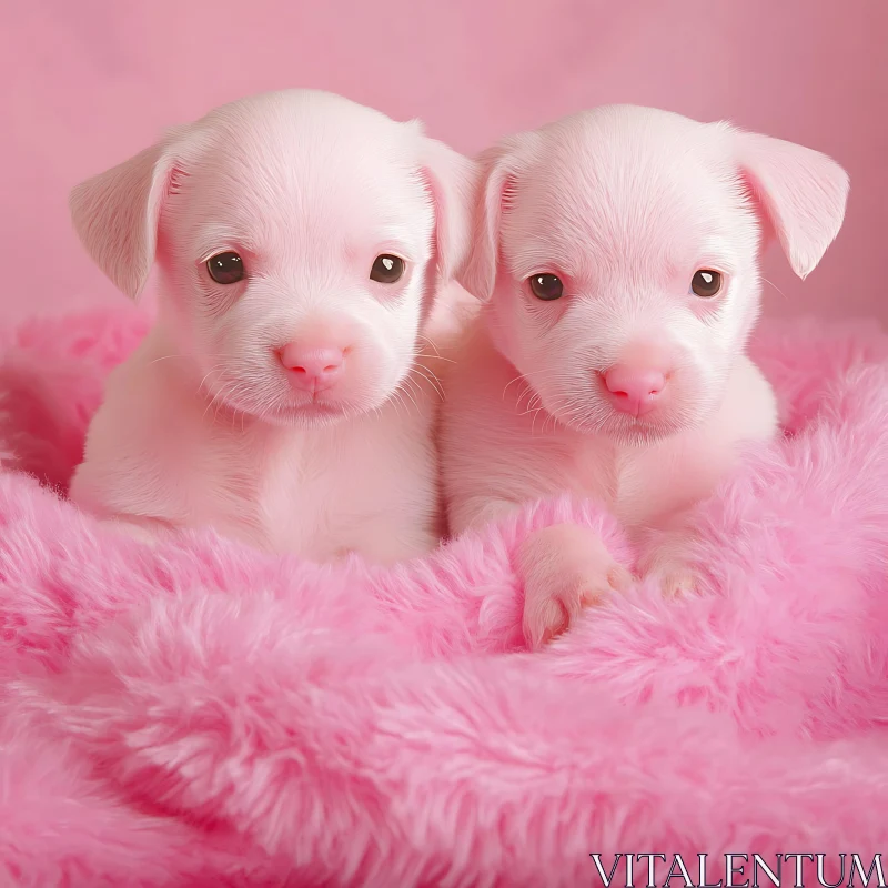 Cute Puppies Surrounded by Pink Fur AI Image