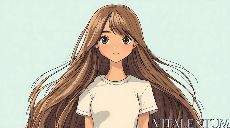 Anime Portrait of a Girl with Long Brown Hair AI Image