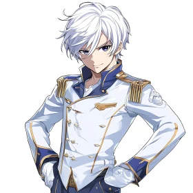 Anime Figure with White Hair in Elaborate Military Outfit