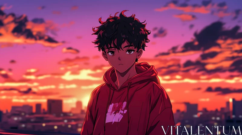 AI ART Anime Character at Sunset in the City