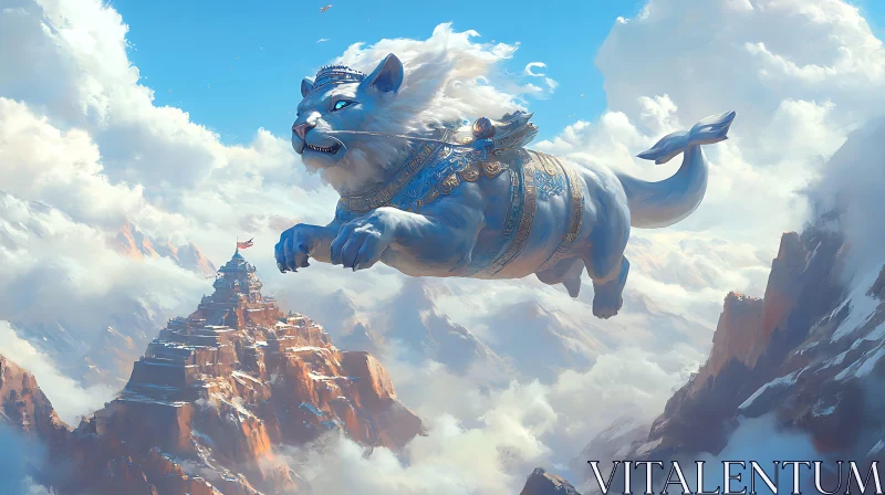 AI ART Flying Lion Above Mountain Peaks