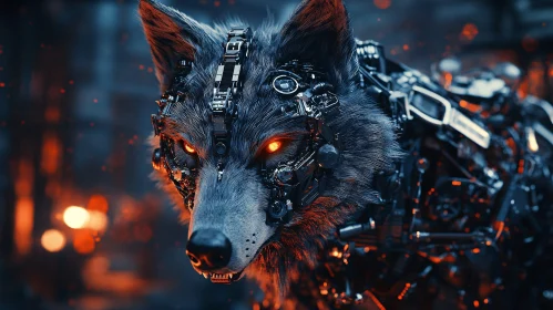 Futuristic Cyborg Wolf with Mechanical Enhancements