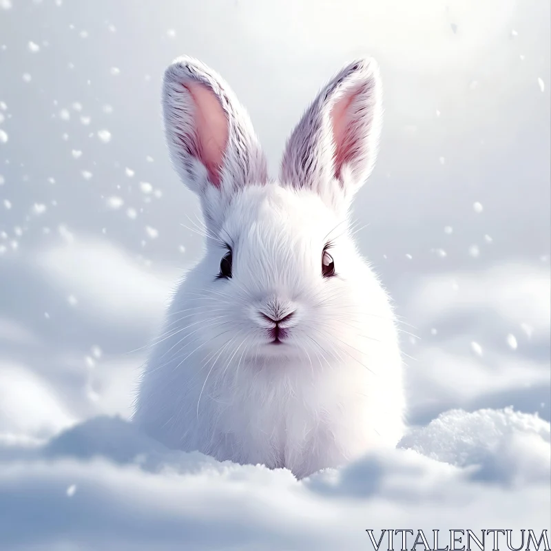 White Rabbit in Winter Snow Scene AI Image