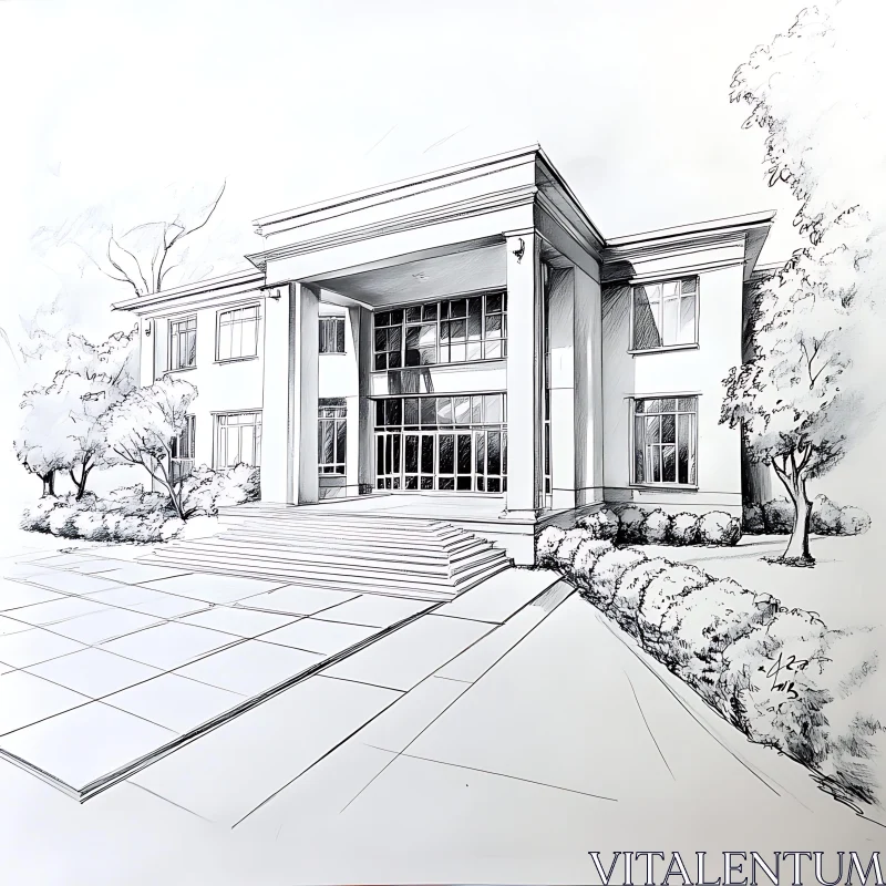 Architectural Drawing of a Two-Story Building AI Image