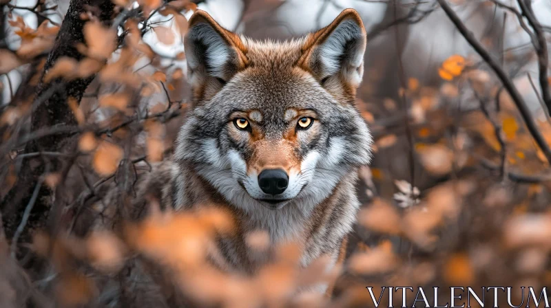 AI ART Wolf Portrait in Autumn Forest