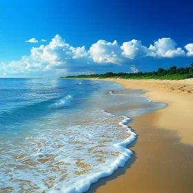 Seascape with Sandy Beach and Clouds