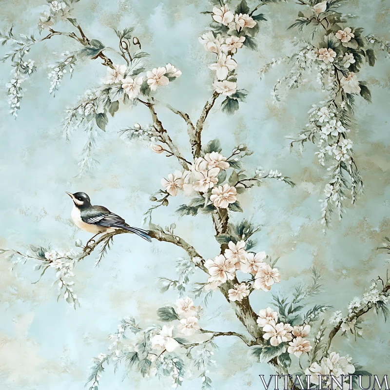 AI ART Floral Branch Bird Art