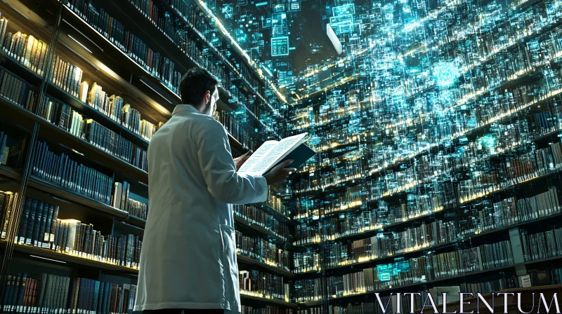 AI ART Man Reading in Futuristic Library