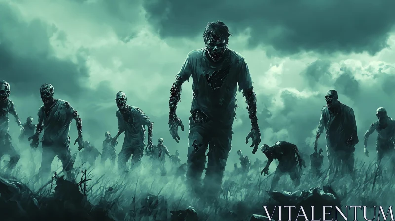 Undead Horde in Misty Green Landscape AI Image