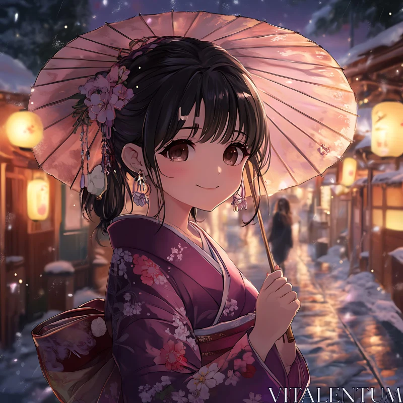 Serene Japanese Street Scene with Anime Girl AI Image