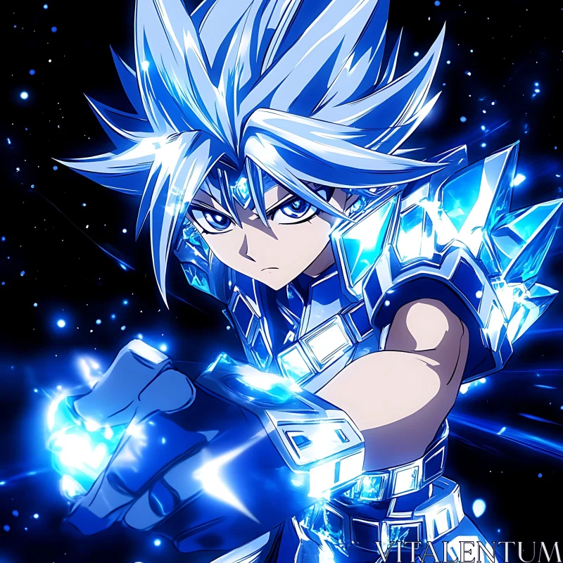 AI ART Energetic Anime Hero in Blue Armor