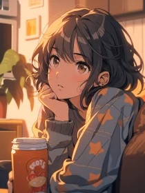 Anime Girl in a Casual and Warm Setting