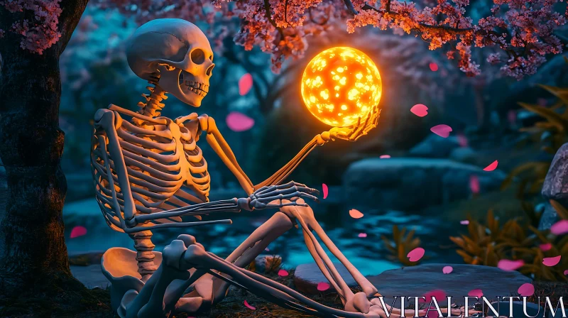 Glowing Orb and Skeleton Art AI Image