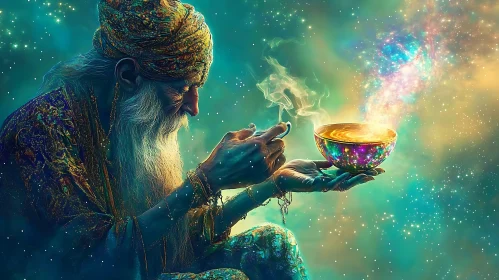 Enchanting Wizard Conjuring Magic Scene
