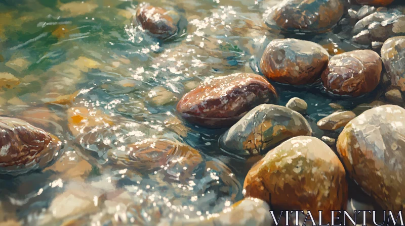 AI ART Sparkling Water over Riverbed Stones