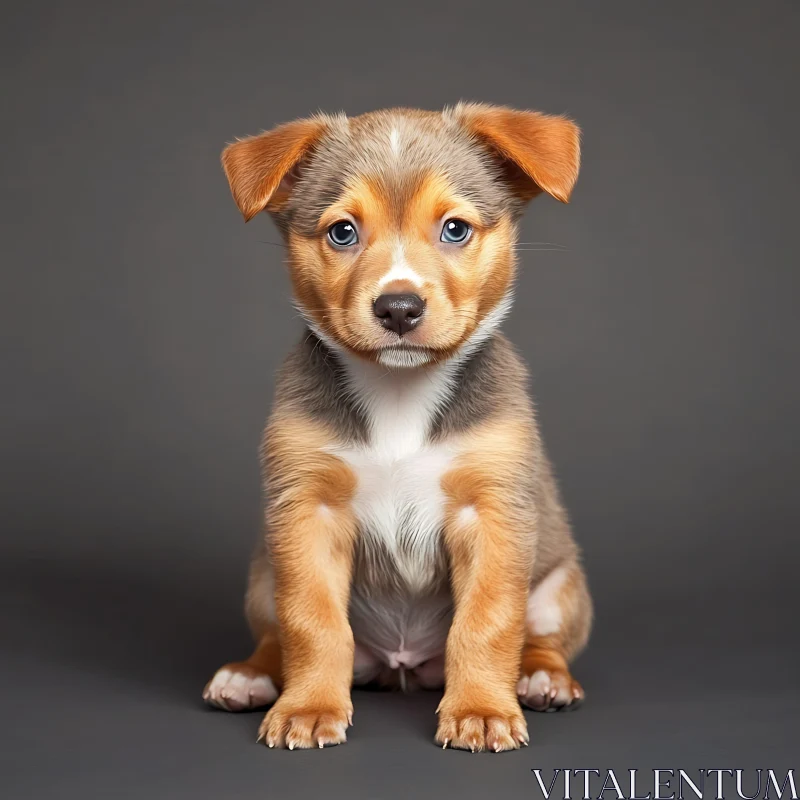 Charming Puppy with Blue Eyes Sitting AI Image