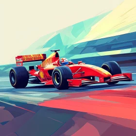 Sleek Red Formula 1 Racing Car on Track , AI F1