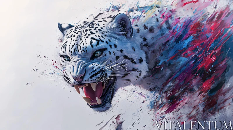 AI ART Gritty Snow Leopard Portrait with Color Accents