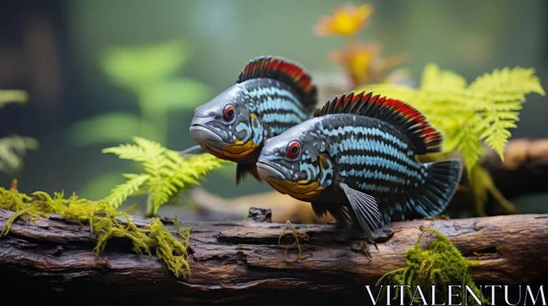 Intricate Junglecore Scene with Two Fish and Striking Arrangements AI Image