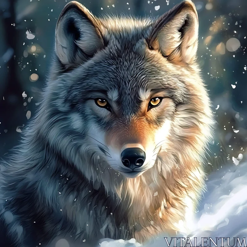 AI ART Wolf in Winter Wonderland