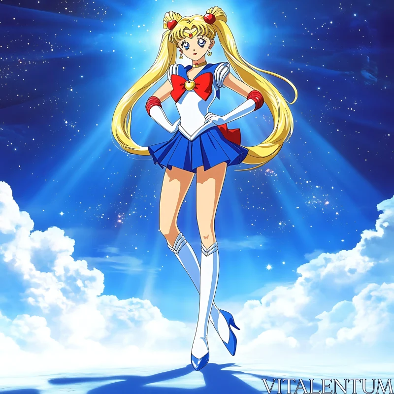 Anime Heroine in Sailor Outfit Under Starry Sky AI Image