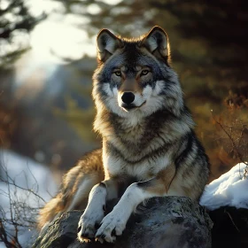 Wolf Resting on a Rock