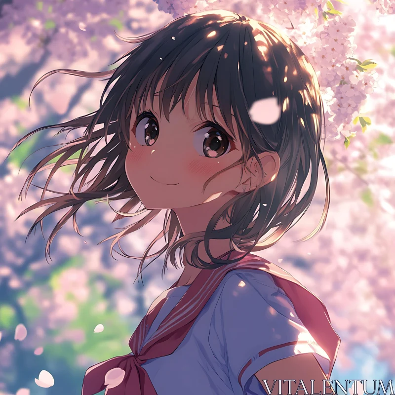 Cherry Blossom Anime Girl - Radiant Springtime AI Image