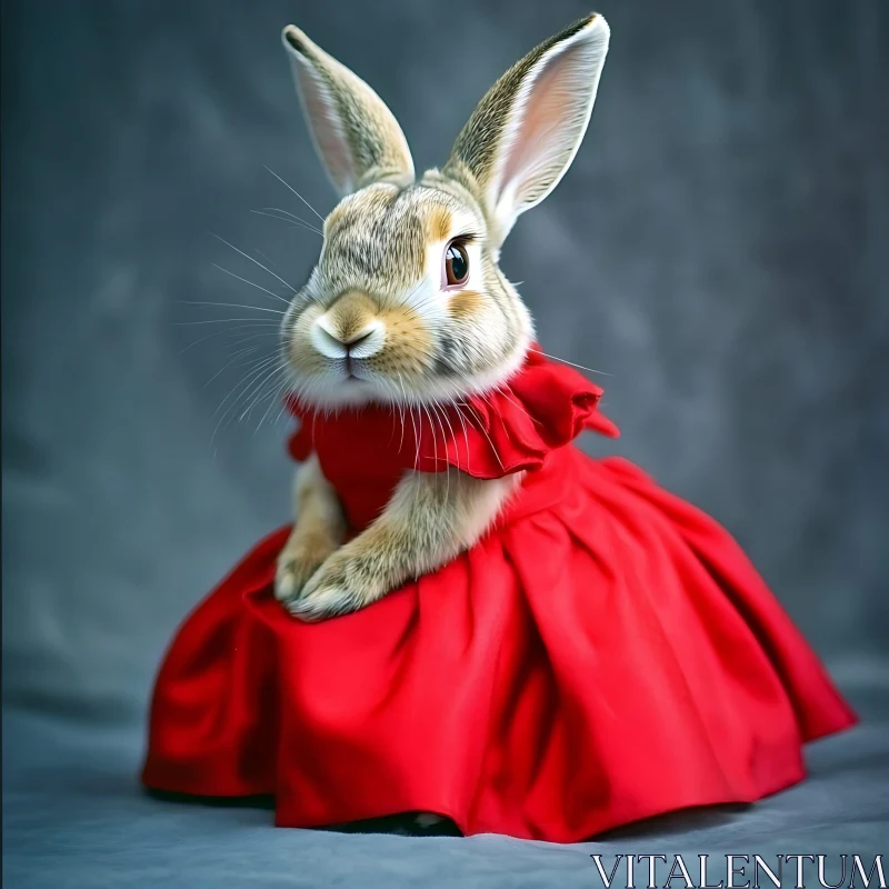 Rabbit in Red Gown: A Charming Image AI Image