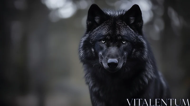 Mystic Gaze of a Black Wolf AI Image