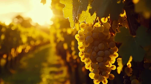 Sunlit Vineyard with Ripe Golden Grapes