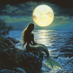 Mermaid's Lunar Serenade by the Sea