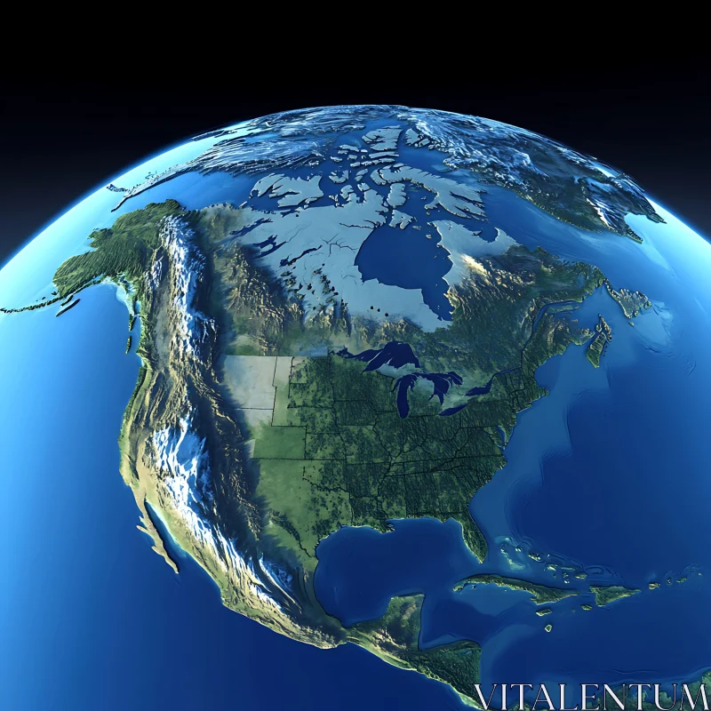 AI ART Detailed Satellite Image of Earth Featuring North America