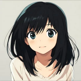 Cute Anime Girl with Black Hair and Gentle Smile