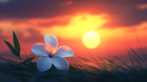 Serene Sunset with White Flower