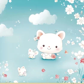 Whimsical Animal Cartoon with Flower Details