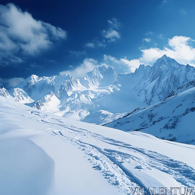 Winter Mountain Landscape with Ski Tracks AI Image