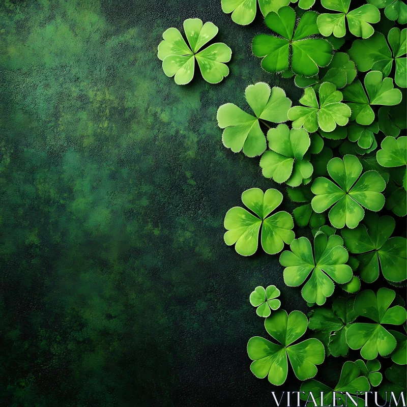 Four-Leaf Clovers on Dark Green Surface AI Image