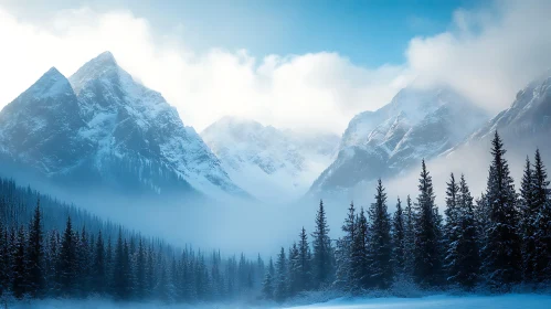 Snowy Peaks and Evergreen Forest