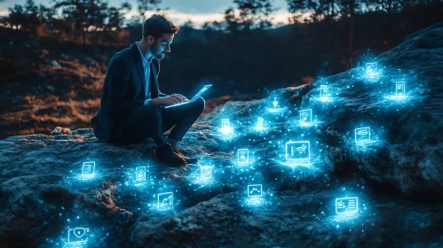 Digital Connection: Man Working Outdoors
