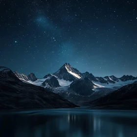 Night Sky Mountain Lake Scenery