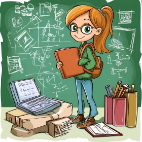 Illustration of Student with Books