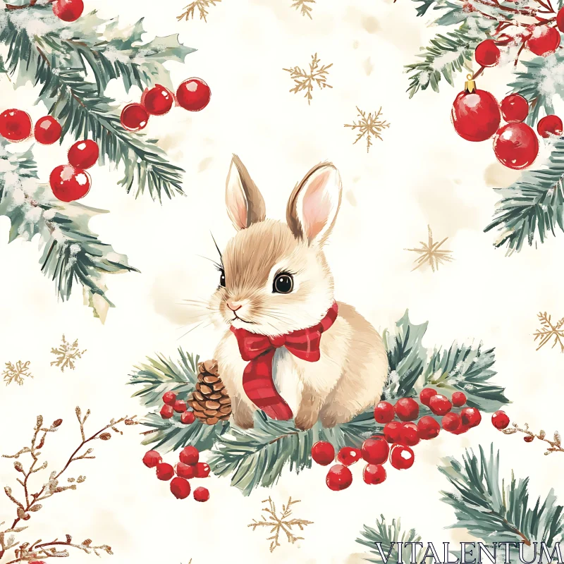 Whimsical Winter Rabbit Christmas Scene AI Image