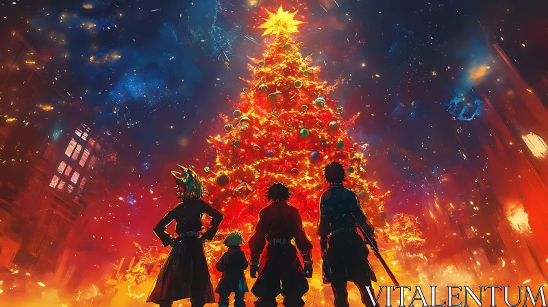 Festive Anime Christmas Night AI Image