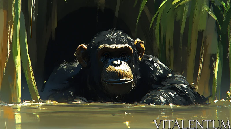 Monkey in Jungle Pool AI Image