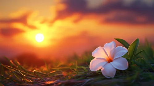 White Flower Against Sunset Horizon