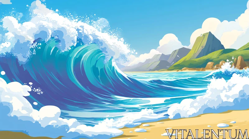 AI ART Stylized Ocean Wave Illustration