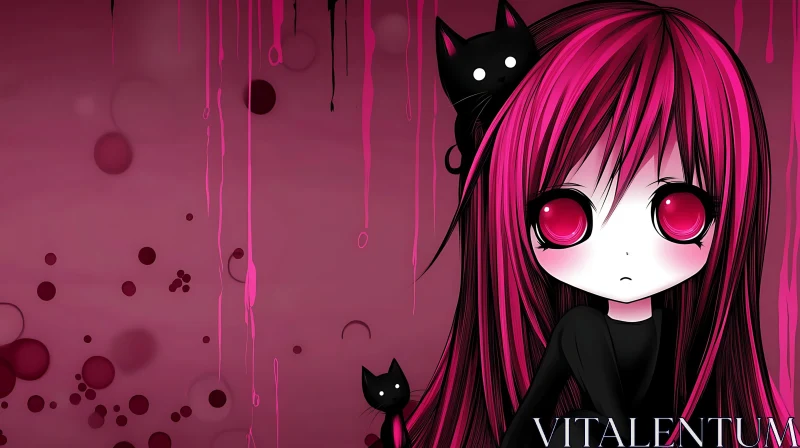 AI ART Gothic Anime Girl with Pink Hair