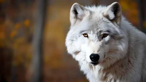 White Wolf Close-Up in Autumnal Setting